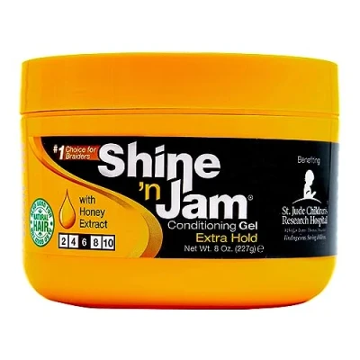 Image de Ampro Shine n Jam Maximum Hold Infused with Honey Extract to Strengthen Hair Great for Taming Fringe, Ponytails, Soft Weaves, and Braids Keeps Tresses Firm Non Greasy 227 g