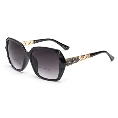 Image de JM Lunettes de Soleil Lecture Bifocales, Surdimensionnées, Protection UV Extérieure pour Femmes Noir+1.5
