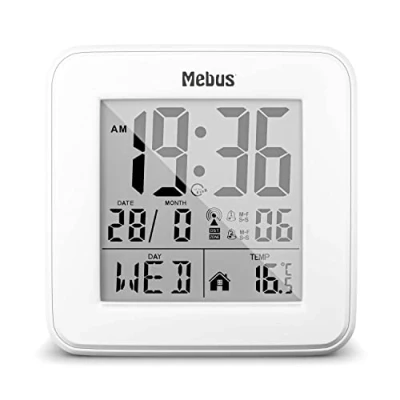 Image de Mebus Réveil radio digital avec affichage de la température, éclairage, Calendrier, Compact et stable, Noir, Modèle : 25594