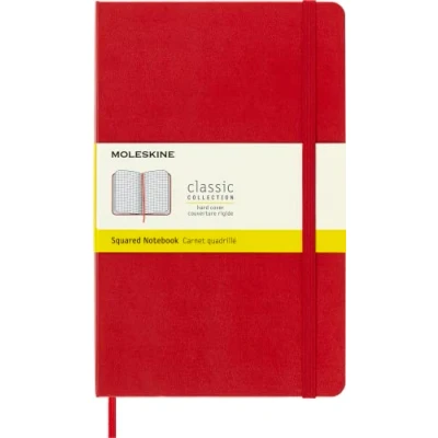 Image de Moleskine Classic Carnet, Carnet à Carreaux, Couverture Rigide et Fermeture Élastique, Couleur Rouge Écarlate, 240 Pages, Format Large 13 x 21 cm
