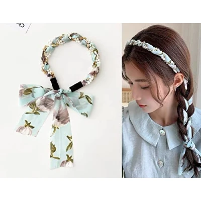 Image de Perle Floral Streamer Bandeau, Bandeau Coiffe, Bande de Cheveux d&#039;arc À La Mode Fille en Mousseline Soie antidérapant et Confortable, Vert Clair