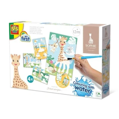 Image de SES Creative 14490 Sophie la girafe Coloriage à l&#039;eau, sans dégâts, 4 cartes réutilisables, pour jeunes enfants