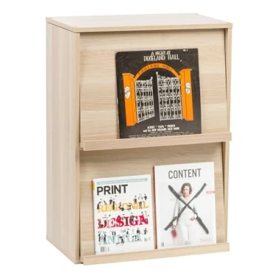 Image de Iris Ohyama, Meuble, Bibliothèque, Étagère de rangement, 2 portes rabattables, Design, Solide, Moderne, Multi usage, Bureau, Chambre, Salon Flap Rack CHR Marron Clair