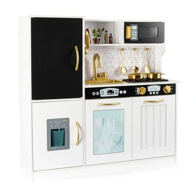 Image de Leomark Cuisine en Bois MEMO White pour Enfants : Lumières et Sons Réalistes, L’Allié Chic Ludique Les Petits Chefs Stimulation de la Créativité avec Accessoires Dorés !