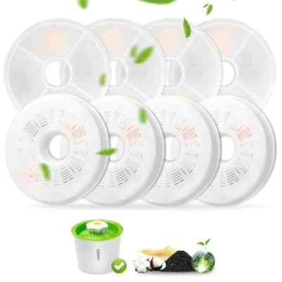Image de Filtre Fontaine Eau Chat pour 3L, Triple Action Abreuvoir et Charbon Actif résine échangeuse d&#039;ions Chats Chiens, à Florale 3L (8 Packs)