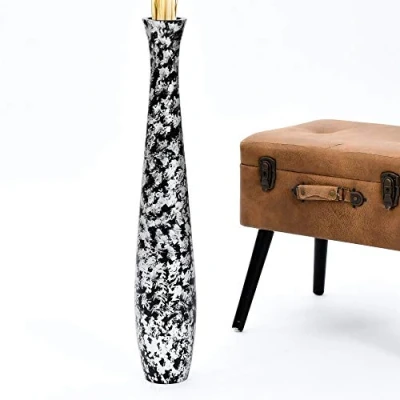 Image de Leewadee Grand Vase A Poser Au Sol pour Branches Décoratives De Pampa, en Bois Manguier, 70 cm, Noir Argentin