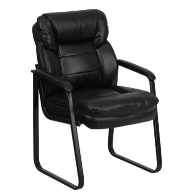 Image de Flash Furniture GO 1156 BK LEA GG Side Chair exécutif en Cuir Noir avec Sled Base de