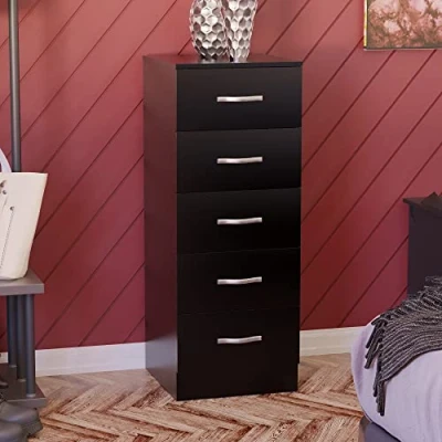 Image de Vida Designs Poitrine étroite Commode, Bois d&#039;ingénierie, Noir, 36D x 34,5W 90H centimetres