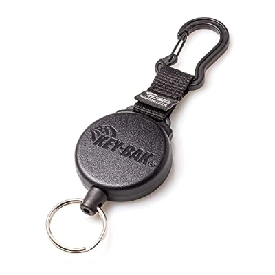 Image de KEY BAK SECURIT HD Porte clés rétractable en acier inoxydable de 61 cm, 226,8 g, étui polycarbonate durable, mousqueton alliage zinc, anneau fendu, noir
