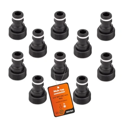 Image de MIVOS Lot de 10 raccords Robinet pour robinets avec Filetage intérieur BSP 3/4&quot; (24,1 mm) Adaptateur raccord Rapide Tuyau d&#039;arrosage Fabriqué en Plastique recyclé à 90%