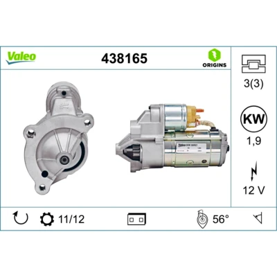 Image de VALEO NEW ORIGINAL PART 438165 Démarreur 12 1,9 PEUGEOT: 5008 I, Expert II Van, 308 I CC, CITROËN: DS4 5 portes, Jumper C4 3/5 portes oscaro