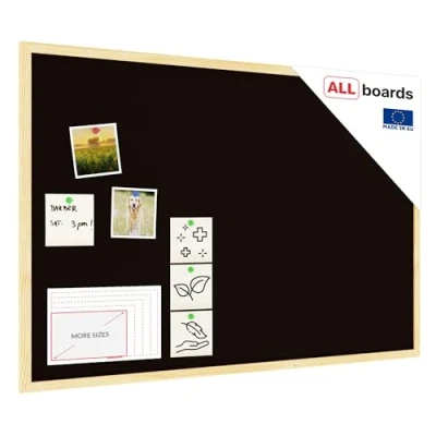 Image de ALLboards Tableau en Liège Noir avec Cadre Bois 90x60cm, d&#039;Affichage Liège, pour Épingles