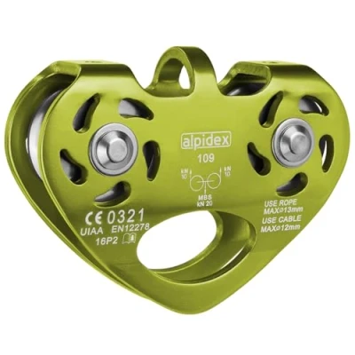 Image de ALPIDEX poulie tyrolienne Double pour des Cordes Textiles d&#039;Un diamètre de 13 mm et en Acier 12 mm, Couleur:Lime