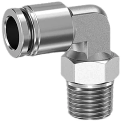 Image de Raccord pneumatique 1/4&quot; vers 8 mm IQS en acier inoxydable V2A coudé 90