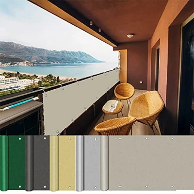 Image de AEREY Brise Vue pour Balcon 50x700cm, avec Oeillet, Attaches de câble et Cordons Occultant Jardin Balcon/Patio/Jardin/Grillage Taupe