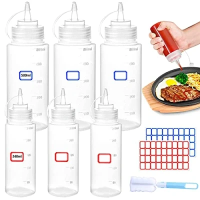 Image de YIYICO Bouteille à Sauce Condiments Squeeze Bouteilles Flacon Plastique 240ml/500ml 6pcs Pressable avec Capuchon Sans BPA pour La Moutarde Huile Dolive Ketchup Mayo