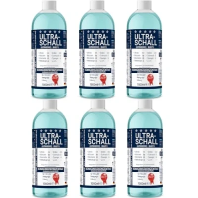 Image de Lot de 6 nettoyants à ultrasons concentrés 1000 ml Liquide pour lunettes, montres, bijoux, prothèses dentaires, etc. dans un bain