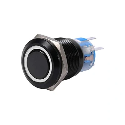 Image de Interrupteur à Bouton Poussoir, Keenso Commutateur Autobloquant 19mm 12V de Verrouillable Commande Loquet LED On/Off Coquille Noire en Métal Etanche (White)