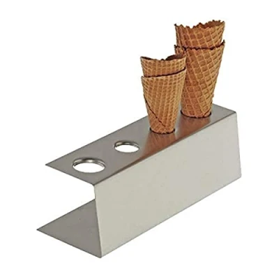 Image de APS 11881 Support pour Cornet à Glace en Acier Inoxydable Poli Mat avec Pieds antidérapants, 4 Trous (2 x Ø 31 mm, 2 26 mm), 9,5 27,5 9 cm