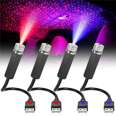 Image de Asfrode Starlight Lot de 4 projecteurs ciel étoilé pour voiture Lumière LED Plusieurs modes Plug and Play Veilleuse voiture, plafond, chambre à coucher, fête