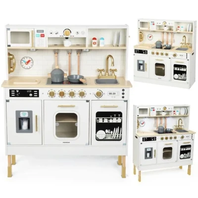 Image de Mamabrum Cuisine Enfant en Bois avec Éclairage LED, Jouet Interactive XXL Micro Ondes, Lave Vaisselle, Machine à Café, Four, Évier, Robinet et Accessoires