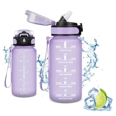 Image de Vikaster Bouteille d&#039;eau, Gourde avec Paille 500ml, sans BPA, Étanche &amp; Réutilisable, Water Bottle Ouvrir en Un Clic, Convient pour la Gym, Le Yoga, Camping, Randonnée