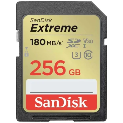 Image de SanDisk 256GB Extreme SDXC kort, upp till 180 MB/s + RescuePro Deluxe, UHS I, Kort 10, U3 V30