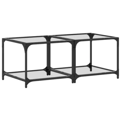 Image de vidaXL Tables Basses avec Dessus en Verre Transparent 2 pcs Acier, Table d&#039;appoint, de Salon, à thé, Bout canapé, d’extrémité
