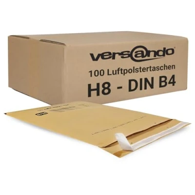 Image de Versando 100 Enveloppes à bulles, format H8, 290 x 370 mm extérieur, blanc marron/or