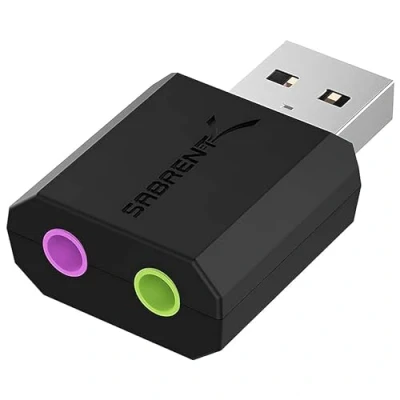 Image de SABRENT Carte Son Externe, Adaptateur Audio USB vers 3,5mm Jack, convertisseur de avec Stéréo, Micro, pour PS4, PS5, PC Laptop, Compatible Windows, Mac Plug and Play (AU MMSA)