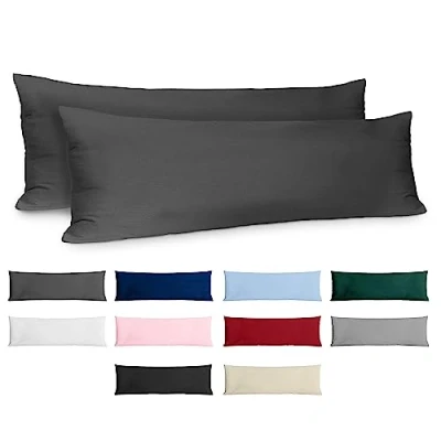 Image de Dreamzie Taie Oreiller 40x145 Coton Renforcé (Set de 2) Anthracite Tissage serré 57 Fils/cm² 40 x 145 cm Certifié Oeko Tex