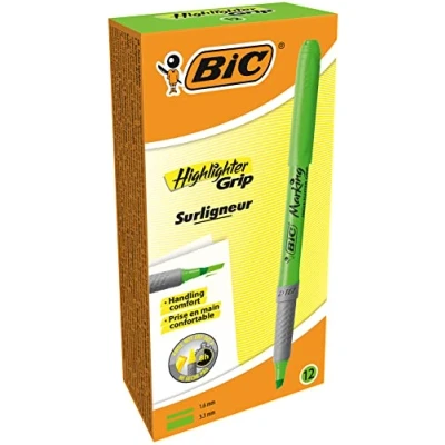Image de BIC Highlighter Grip Surligneurs Pointe Biseautée Vert, Boîte de 12