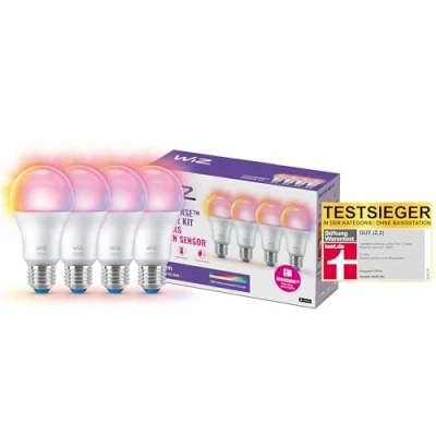 Image de WiZ, Kit de démarrage Space Sense, 4 ampoules Wi Fi couleur E27 équivalent 60W, fonctionne avec Alexa, Google Assistant