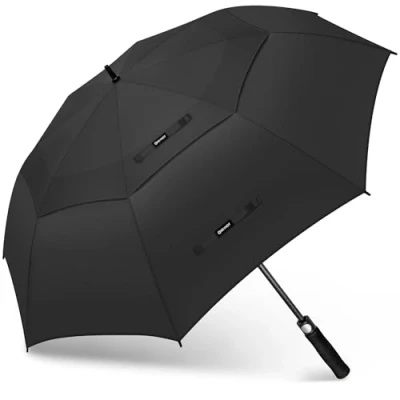 Image de KEYHOT grand parapluie XL Parapluies de golf extra automatique résistant à la tempête Double Canopy stable Pour 3 personnes Hommes Femmes （Noir）
