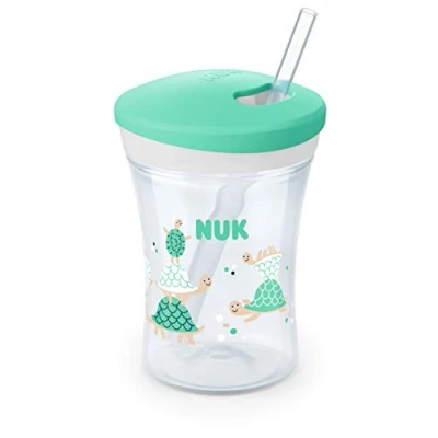 Image de NUK Tasse pour Enfant Action Cup 12+ mois Paille souple avec couvercle à visser Antifuites Sans BPA 230 ml Tortue (Vert)