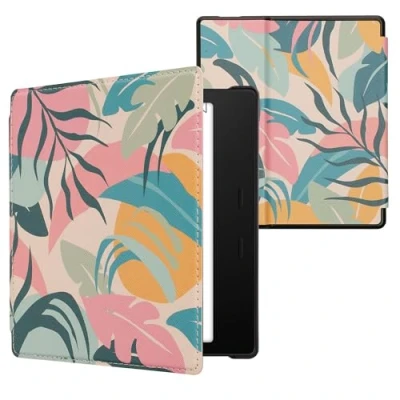 Image de kwmobile Étui Compatible avec Amazon Kindle Oasis 10. Generation Coque à Rabat magnétique Tablette eReader Similicuir Rose Clair Jaune Vert