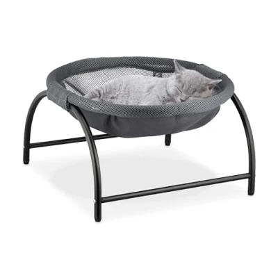 Image de Relaxdays Hamac pour Chat, lit surélevé, HxLxP : 25 x 44 42 cm, Couchage Chaton, Maille Filet, Gris foncé/Noir