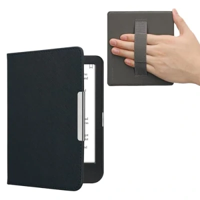 Image de kwmobile Étui Compatible avec Kobo Clara BW/Colour Coque à Rabat magnétique Tablette eReader Similicuir Sangle Bleu foncé