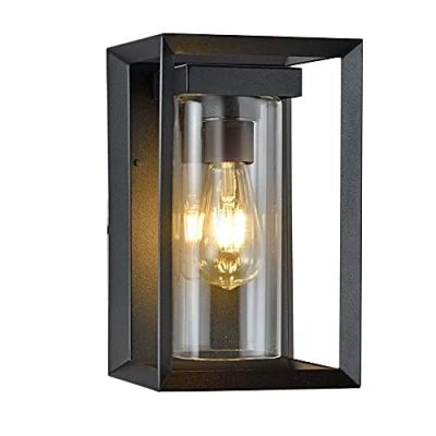 Image de Wonderlamp applique murale extérieure Road, 1 x E27, max. 60 W, IP 23, vintage, rectangulaire avec verre, noir