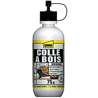 Image de UHU Colle à bois originale Plus forte que le bois, résistante l&#039;humidité, D2, sans solvants, embout de précision, transparente, biberon 75g