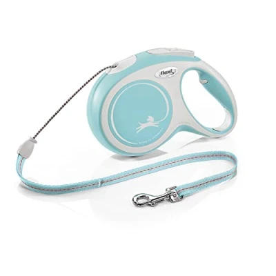Image de Flexi, Laisse Modèle New Comfort, Version Cordon, Sangle particulièrement résistante, Système de Guidage perfectionné, Poignée réglable pour Les Tailles M et L, Made in Germany, Bleu Clair, 8m