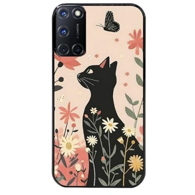 Image de Coque Noire pour Oppo A72 4G Motif Chat Papillon 1