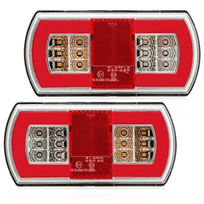 Image de DARKGUARD Feux Arrière Remorques Led 12/24V Marque E 4Function 2pcs Etanche Feu Led,Lampe Lumière D&#039;Immatriculation led,Éclairage de Caravan pour Camion Tracteur Homologué