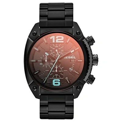Image de Diesel Overflow Montre pour Homme, Mouvement Chronographe, Bracelet en Silicone, Acier Inoxydable ou Cuir, Noir et Spectre, 49mm