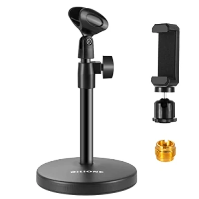 Image de BILIONE 3 in 1 Multi Function Desktop Microphone Stand, Adjustable Table Mic Stand with Clip, Cell Phone Clip.