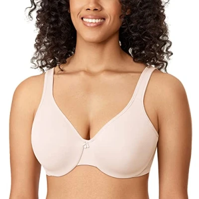 Image de DELIMIRA Femme Soutien Gorge Minimiseur Forte Poitrine avec Armature Grande Taille Non Rembourré Invisible Rose Blanc 115E