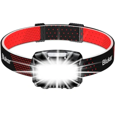 Image de Blukar Lampe Frontale Rechargeable, 2000LM Super Lumineux Étanche Léger Torche LED Puissante avec Voyant Rouge, 8 Modes d&#039;éclairage, Capteur Mouvement, 30H d&#039;autonomie pour Course/Urgence