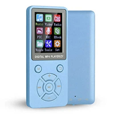 Image de Plyisty Lecteur MP3 MP4 32 Go avec Bluetooth 4.2, de Musique Portable à écran Couleur 1,8 &quot;, 6 8 Heures, Support E Book, Image, vidéo, Radio, Enregistrement(Bleu)