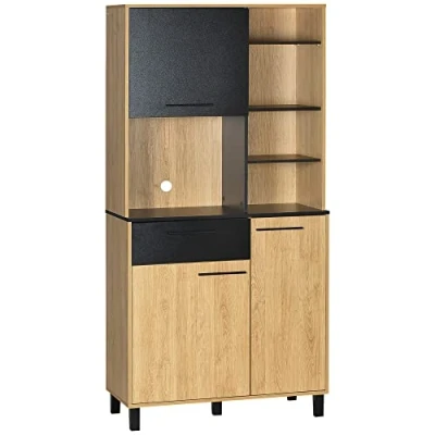 Image de HOMCOM Buffet de Cuisine Armoire Multi rangements avec Un tiroir, 3 placards, 4 niches et Passe câbles Hauteur 180 cm
