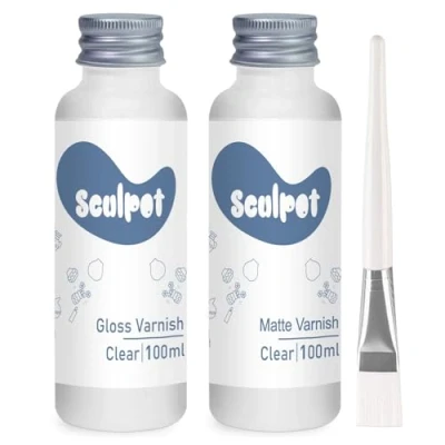 Image de Kit de vernis à l&#039;argile séché l&#039;air libre, 2 x 100 ml argile mat brillant pour séchage poterie artisanale, imperméable, finition brillante,
